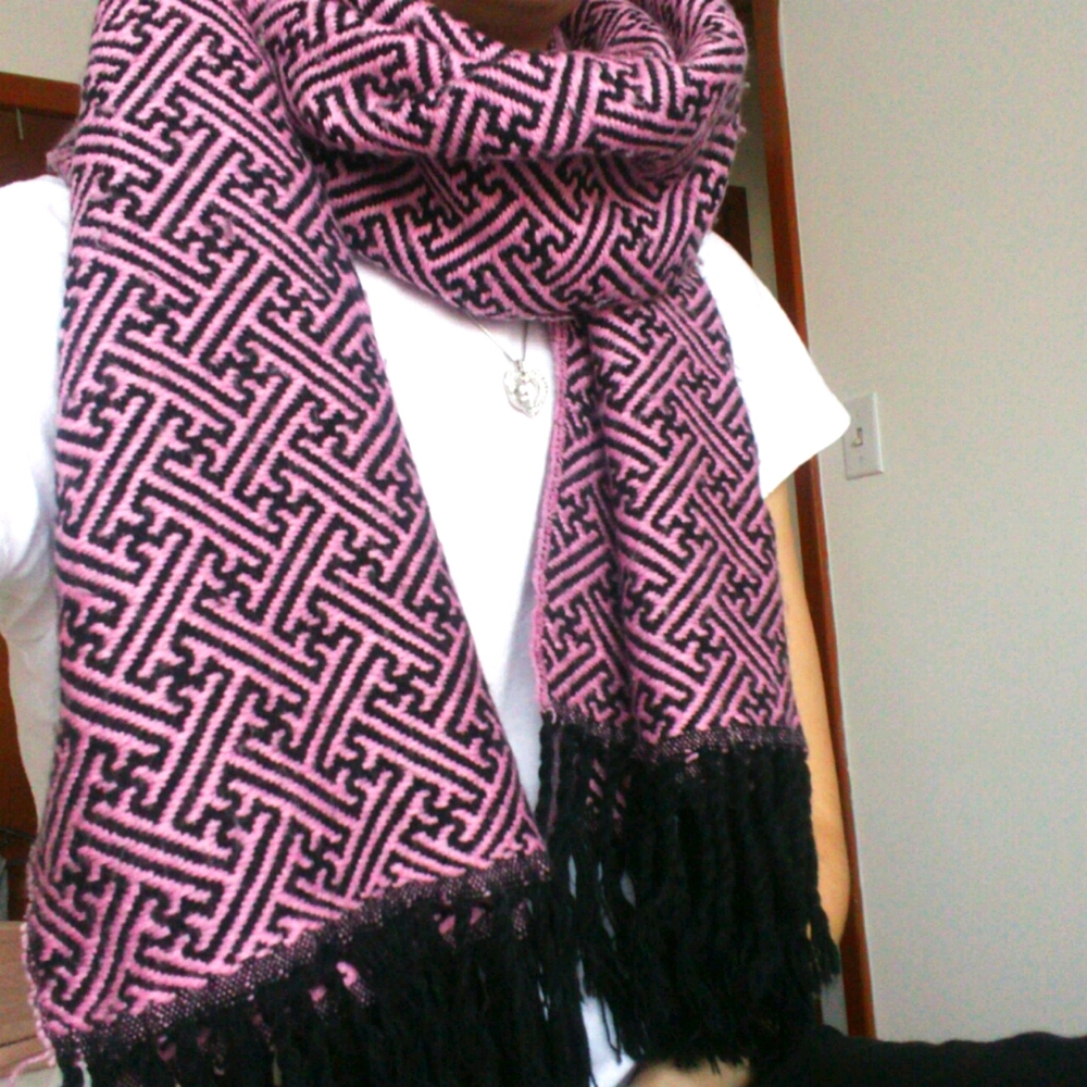 ⛔Sold⛔FREE w/$50 purchase; Vintage Black & Pink Pashmina Scarf - Picture 1 of 6